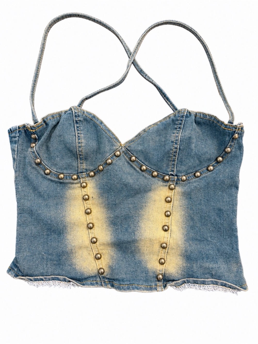 Studded Denim Bustier Camisole in Blue With Gold Studs | Women’s Large